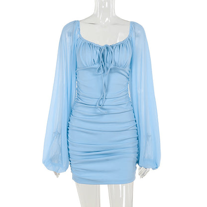 Fashionable Elegant Slim-fit Thin-band Pleated Slimming Sheath Mini Dress Women