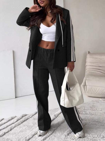 Casual Ribbon Hooded Suit Wide Leg Pants Two-piece Suit