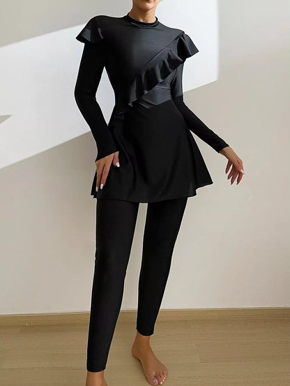 Cross-border Muslim Swimsuit Solid Color Stringy Selvedge Islamic Women Middle East Dubai