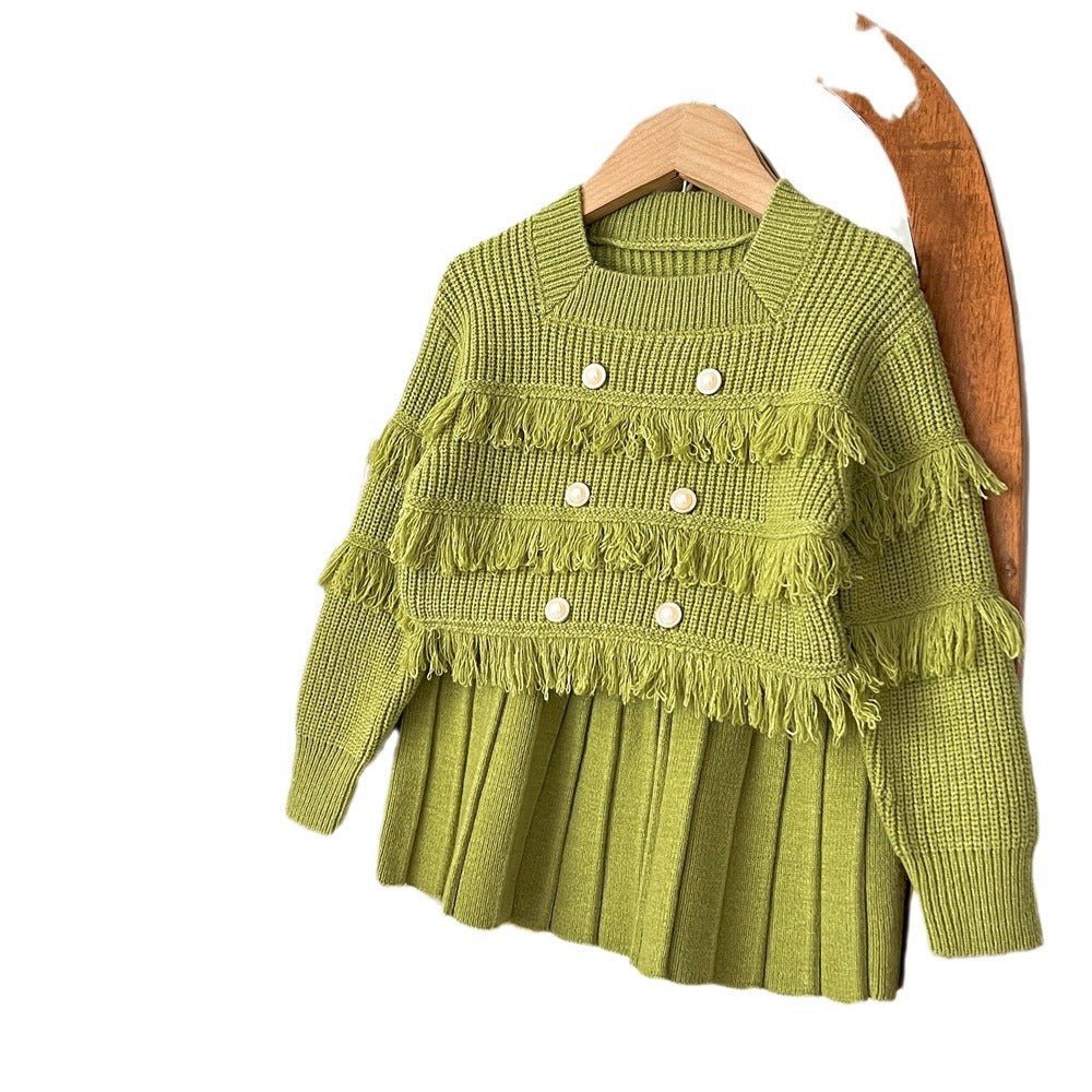 Tassel Knitted Long Sleeve Pullover Two-piece Set