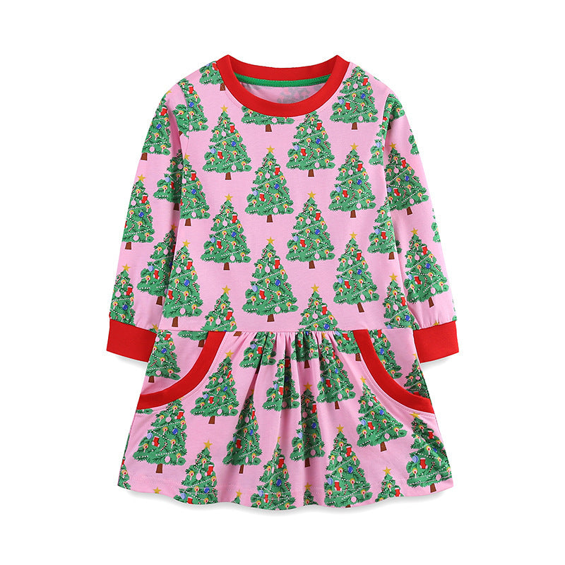 Christmas Tree Printed Children's Princess Dress