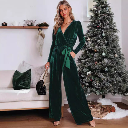 New Women's Solid Color Long Sleeve Jumpsuit