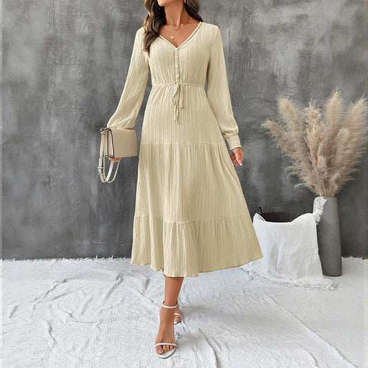 Texture Long Sleeve Stitching Dress Women