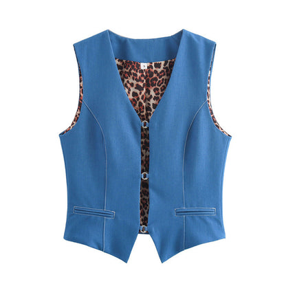All-match Solid Color Sleeveless Stretch Denim Vest Jacket