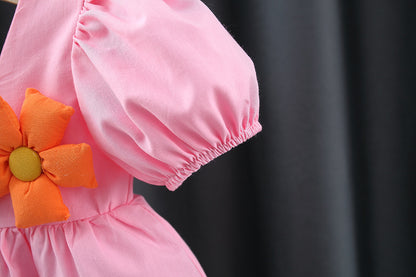 Girl's Square Collar Puff Sleeve Princess Dress