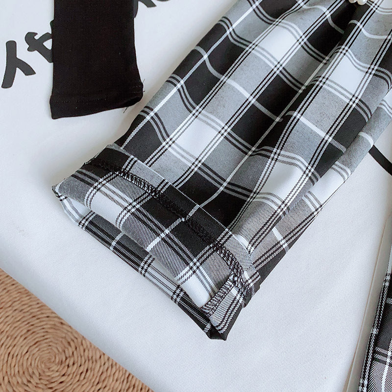 Fashion Girls Top Plaid Wide Leg Pants Set