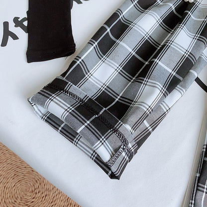 Fashion Girls Top Plaid Wide Leg Pants Set