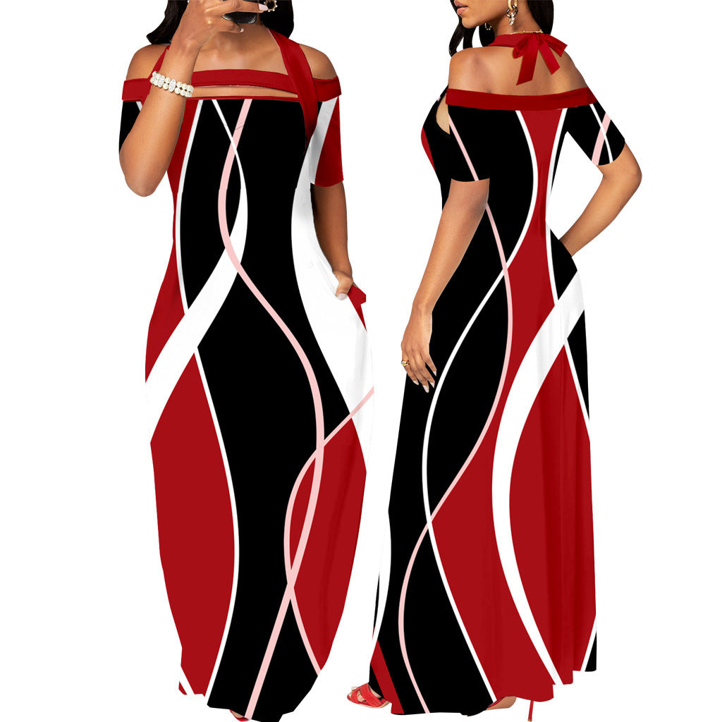 Digital Printing Off-the-shoulder Strap Tube Top Dress