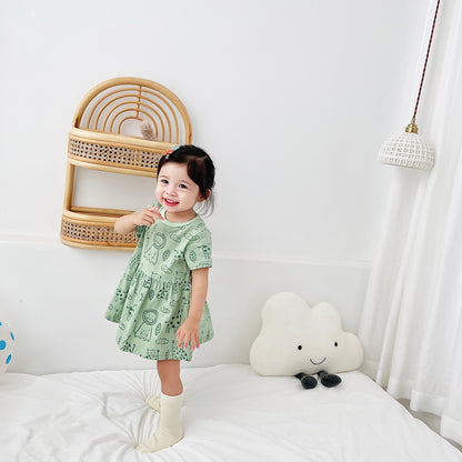 Children's Cotton Baby Girl Clothes Cartoon Printed Summer Dress