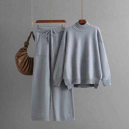 Women's Thick Loose Sweater Half-high Collar Long Sleeves Knitting Suit