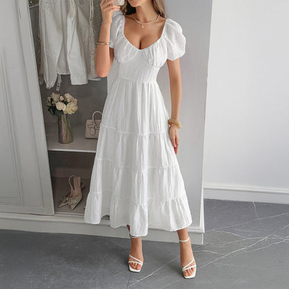 Casual Vacation Style Puff Sleeve Maxi Dress