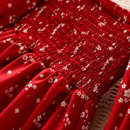 Autumn Girls' Long Sleeve French Puff Sleeve Princess Floral Skirt