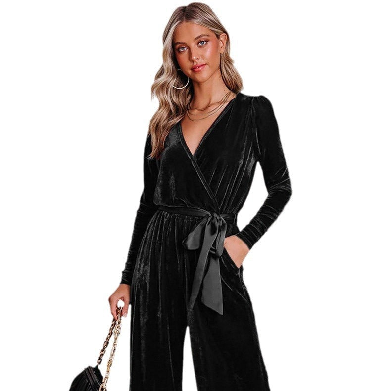 New Women's Solid Color Long Sleeve Jumpsuit