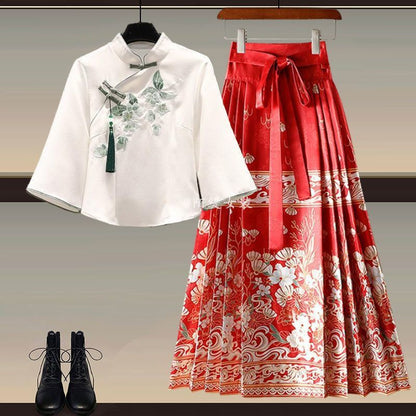 New Chinese Style Wear A Set Of Plus Size Hanfu Horse-face Skirt Two-piece Suit