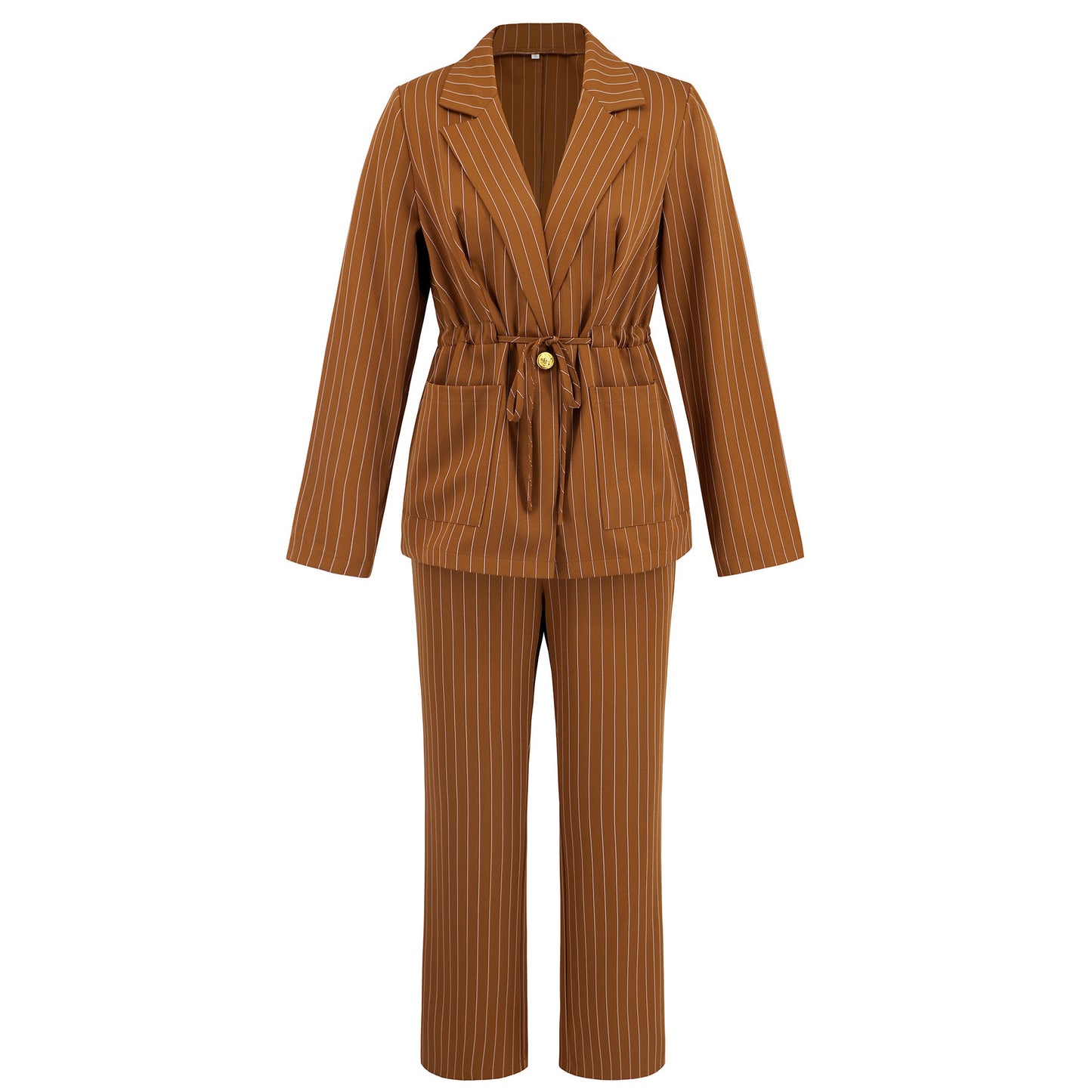 Fashion Striped Lapel Two-piece Suit Suit Drawstring Coat Trousers