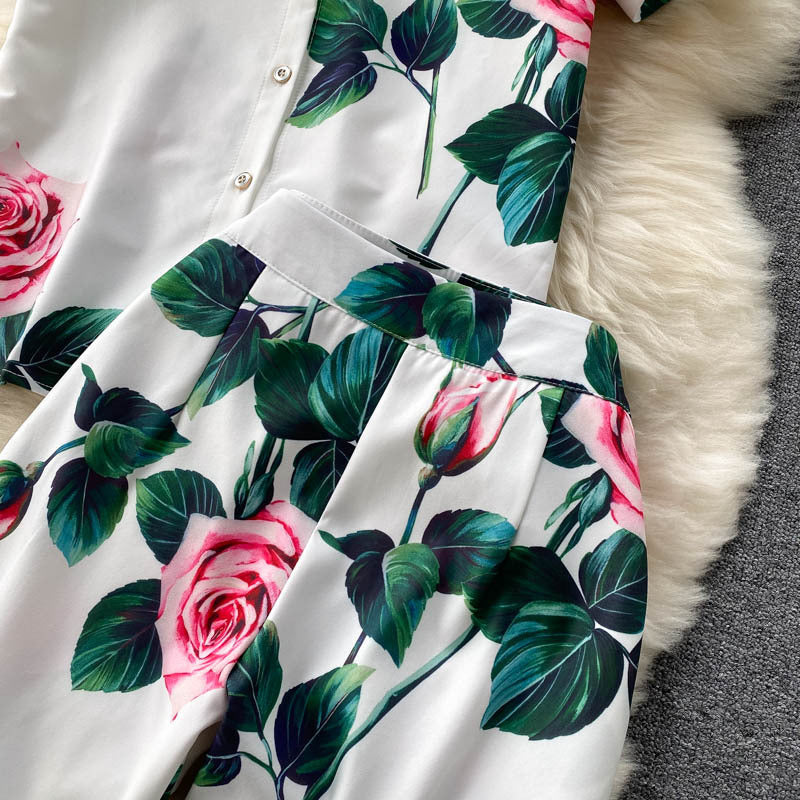 All-match High-waisted Wide-leg Pants Fashionable Two-piece Set