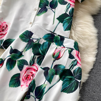 All-match High-waisted Wide-leg Pants Fashionable Two-piece Set