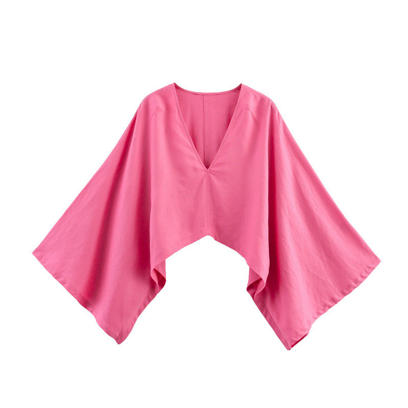 Asymmetric Linen Top Wide Leg Pants Two-piece Suit