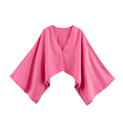 Asymmetric Linen Top Wide Leg Pants Two-piece Suit