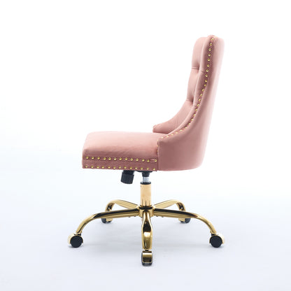 A&A Furniture Office Chair,Modern Velvet Upholstered Tufted Button Home Office Chair With Golden Metal Base,Adjustable Desk Chair Swivel Office Chair
