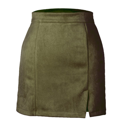Autumn And Winter Suede A- Line Korean Style High Waist Fashion Sexy Skirt