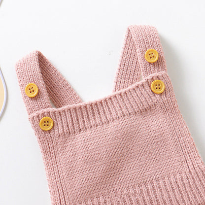 Baby Girl's Solid Color Sling Triangle Romper Hat Suit