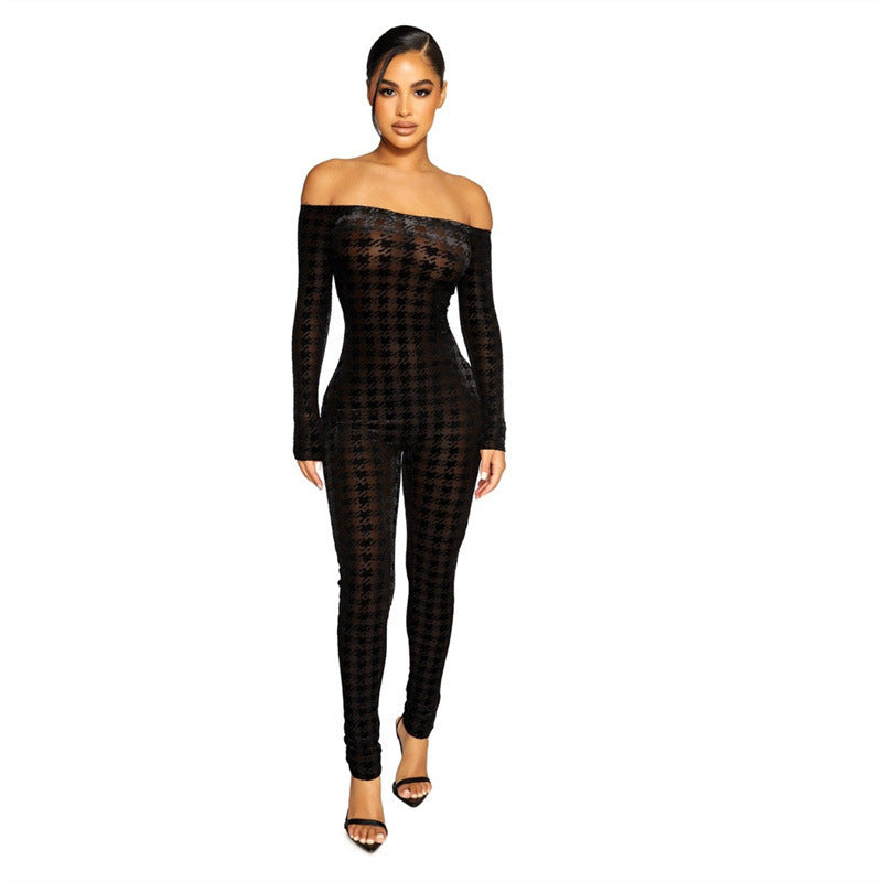 Women's Solid Color Skinny One-shoulder Striped Jumpsuit