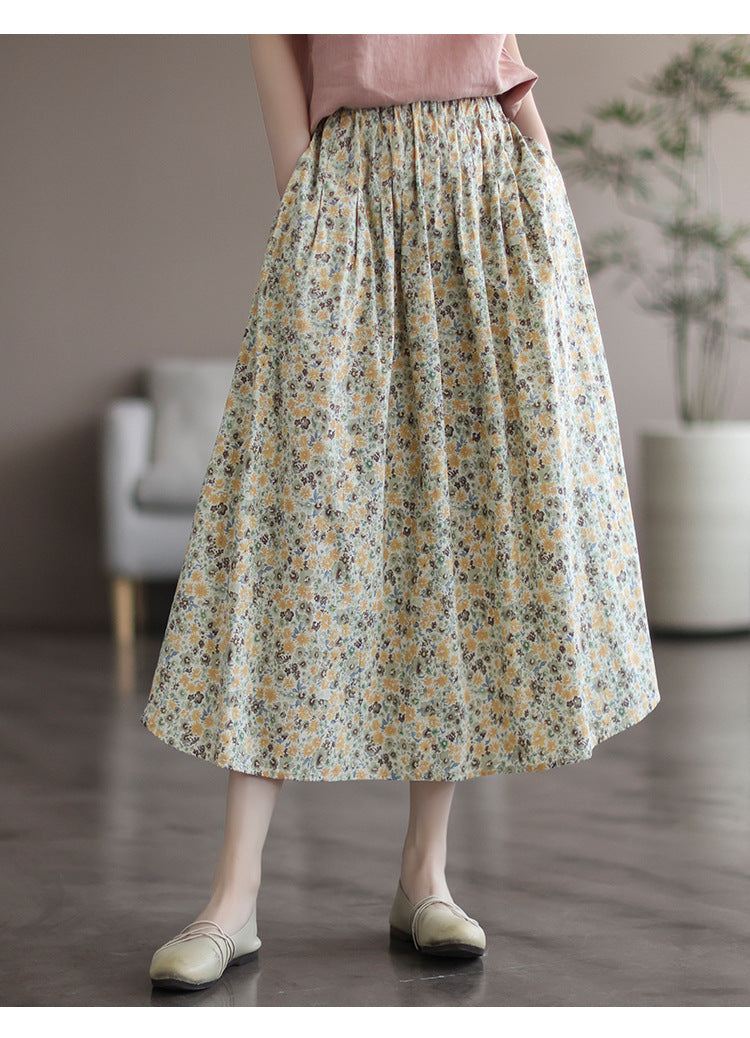 Artistic Floral Washed Cotton Sweet Neighbor's Beautiful Printed Skirt