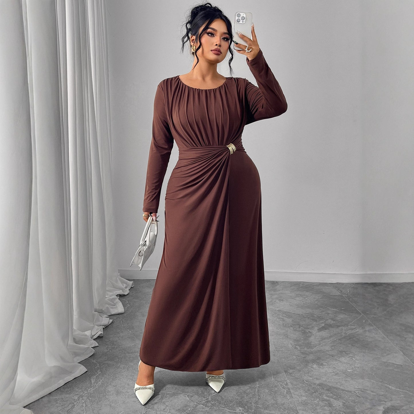 Fashion Coffee Color Dress For Women