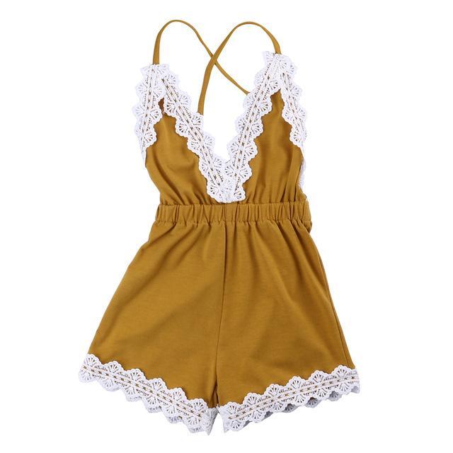 Toddler's Mustard V Neck Romper