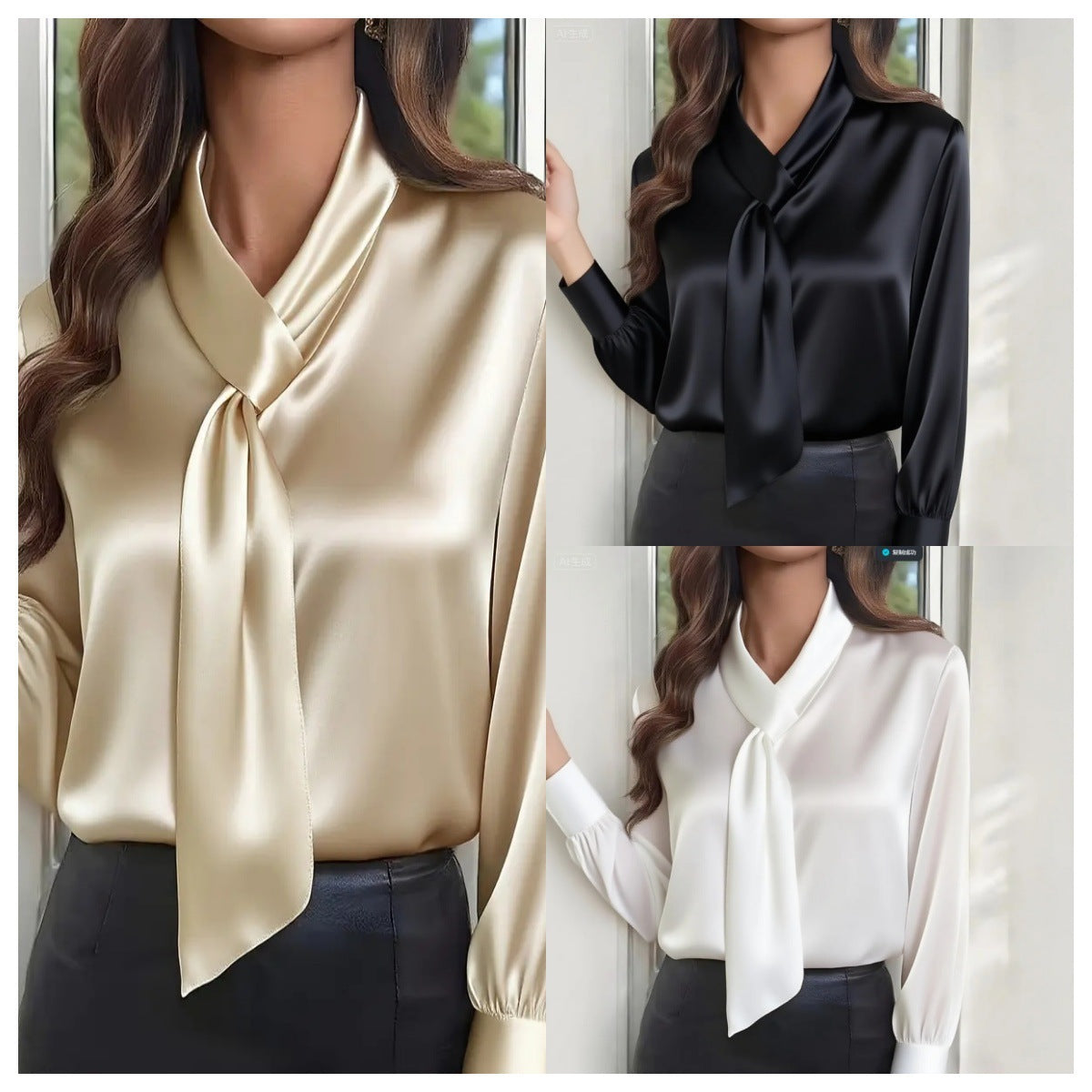 Autumn Solid Color Fashion Design Sense Streamer Long Sleeve Shirt Women's Clothing