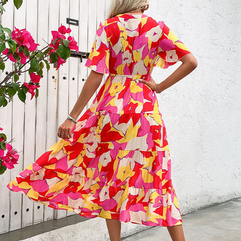 A Single-breasted Printed Mid-length Dress