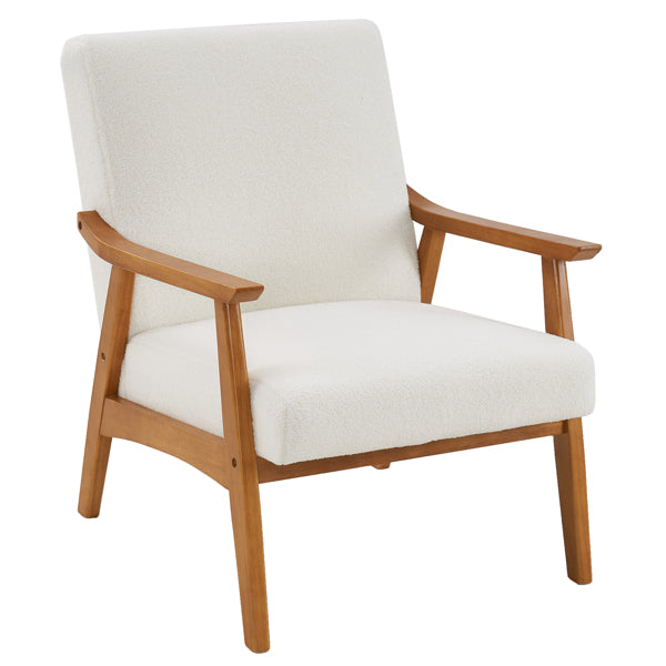 Armrests In Solid Wood, Upholstered, Teddy Velvet, Off-white, Interior Lounge Chair