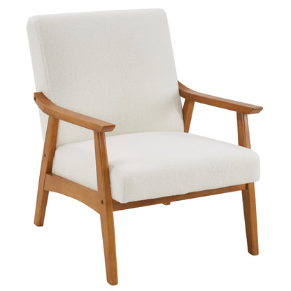 Armrests In Solid Wood, Upholstered, Teddy Velvet, Off-white, Interior Lounge Chair