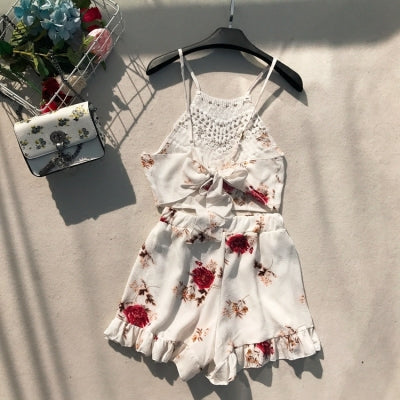 Fashion Printed Camisole Ruffled Shorts Suit Two-Piece