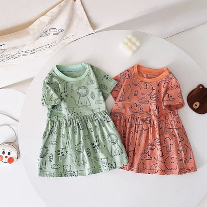 Children's Cotton Baby Girl Clothes Cartoon Printed Summer Dress