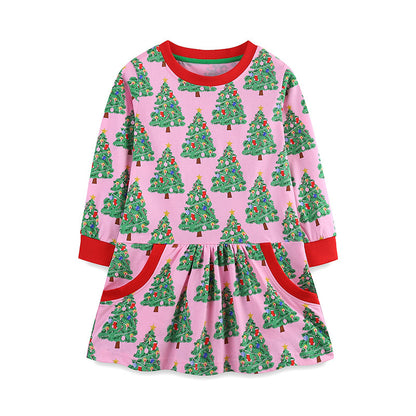 Christmas Tree Printed Children's Princess Dress