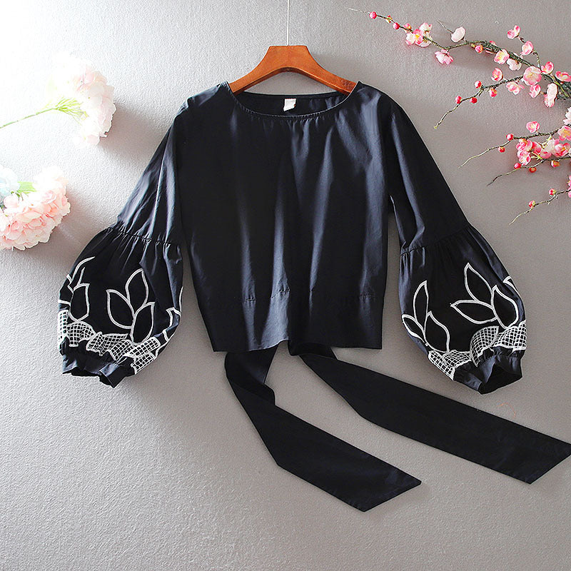 High Waist Short Niche Design Feeling Versatile Lantern Sleeve