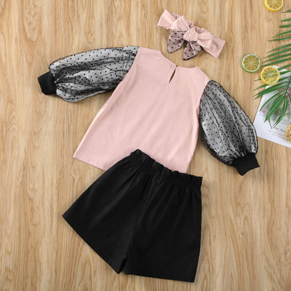 Girls' bubble sleeve top and Shorts Set