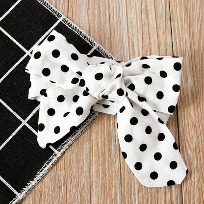 Polka dot top + bow skirt three-piece suit