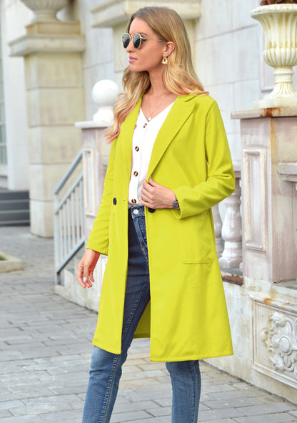 Autumn and winter European station woolen woolen lapel long coat