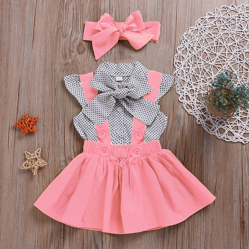 Short sleeve shirt suspender skirt suit