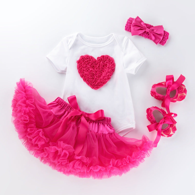 Cartoon romper solid color tutu skirt suit