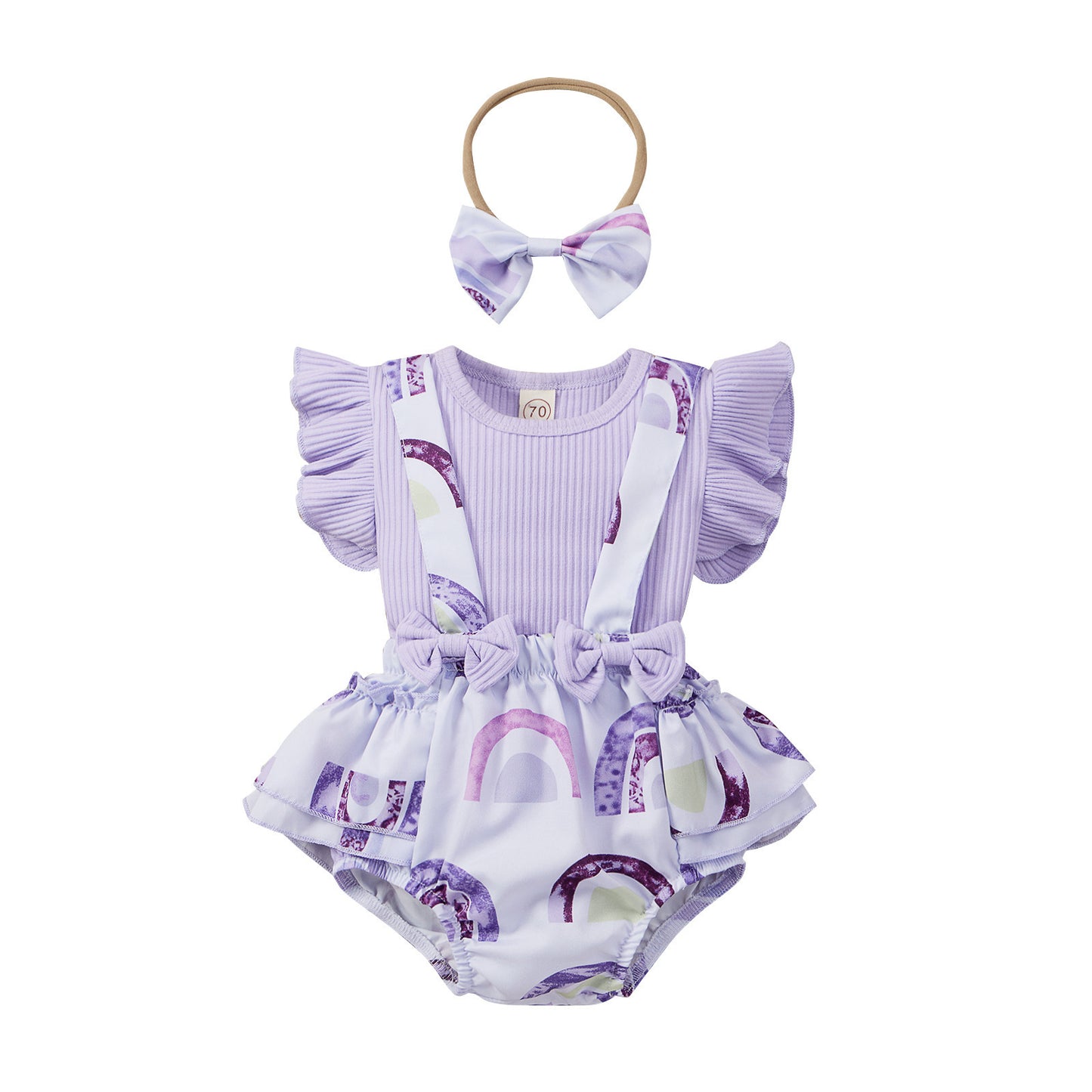 Girls' Fashion Simple Cotton Pit Strip Sling Printed Harness Skirt Set