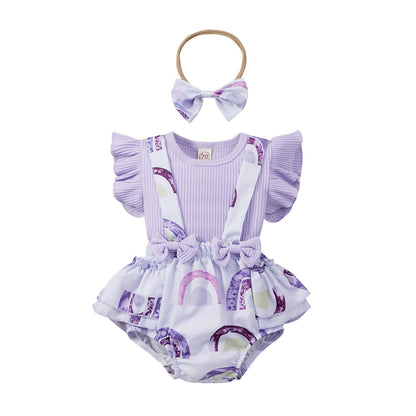 Girls' Fashion Simple Cotton Pit Strip Sling Printed Harness Skirt Set