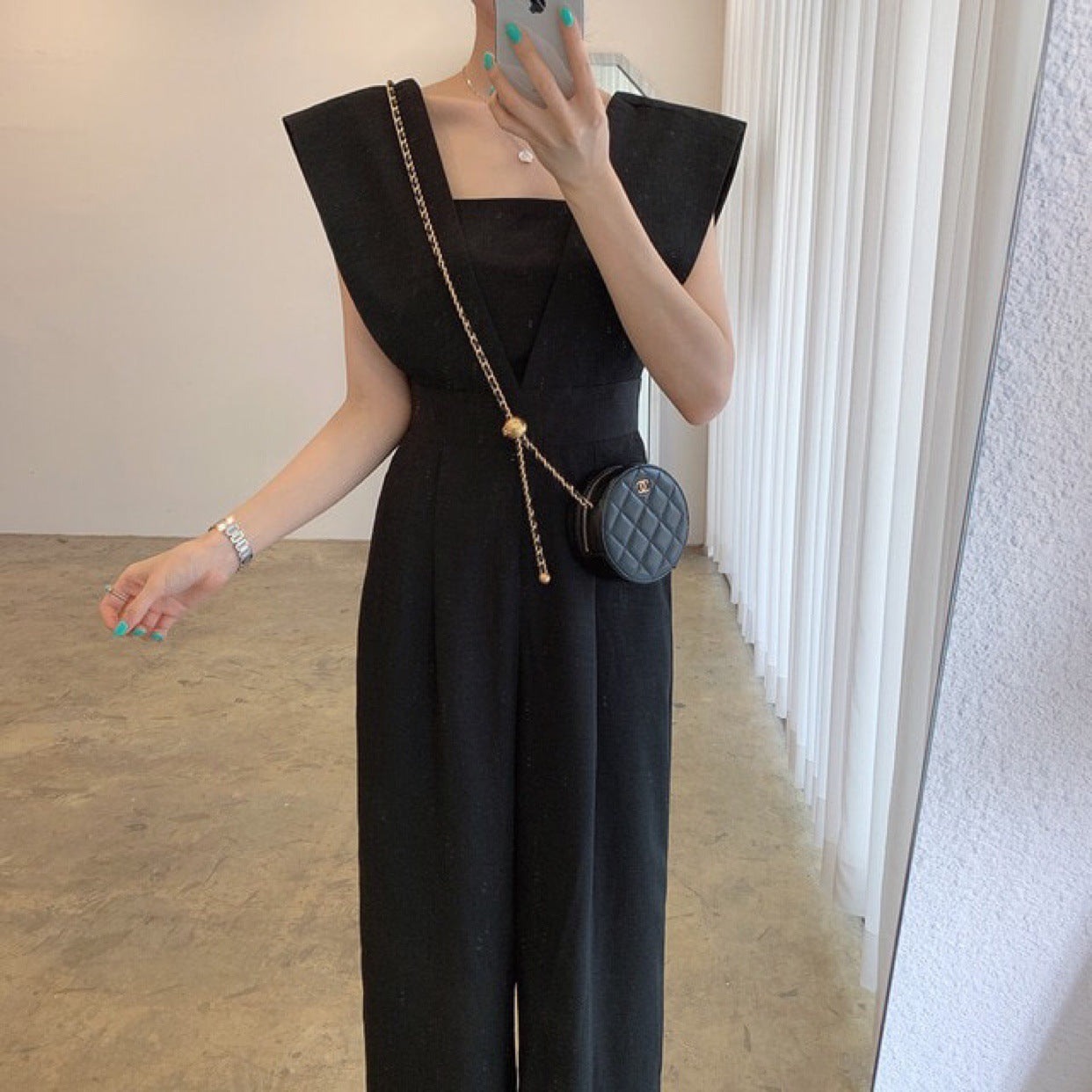 Women's Fashion Retro Temperament Square Collar High Waist Jumpsuit