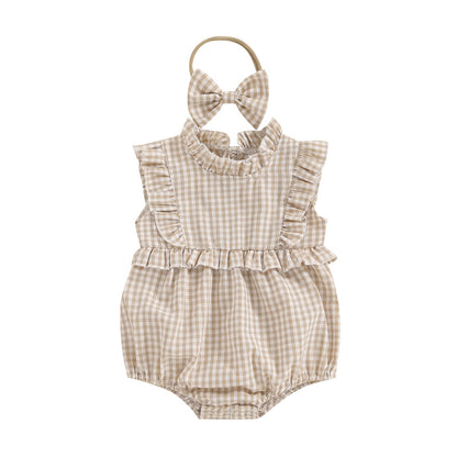 Lace Jumpsuit Girls' Sleeveless Baby Bodysuit Romper Headscarf