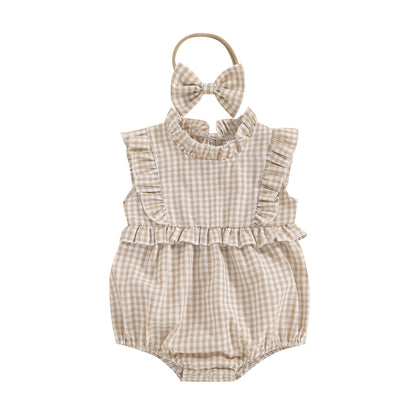 Lace Jumpsuit Girls' Sleeveless Baby Bodysuit Romper Headscarf