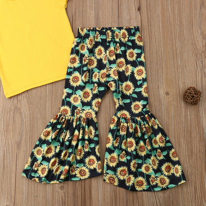 Two-piece chrysanthemum bell bottom pants
