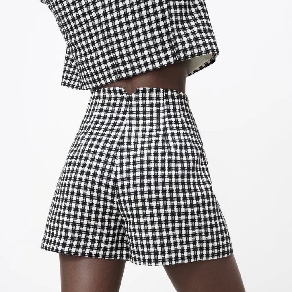 High Waist Plaid Casual Shorts